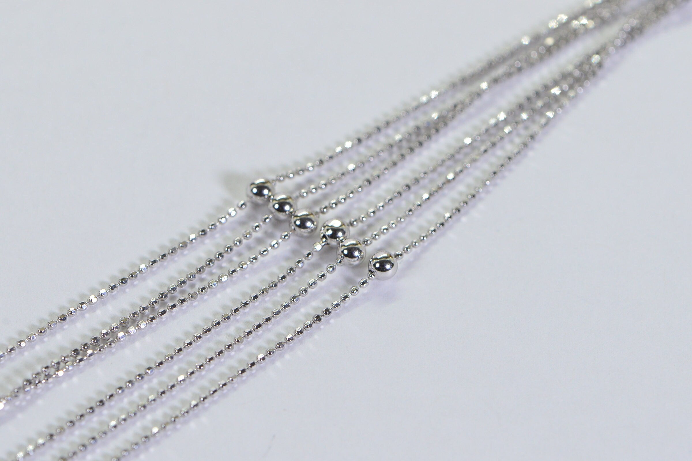 Sterling Silver Lariat Necklace: Multi Strand Beaded Ball Chain