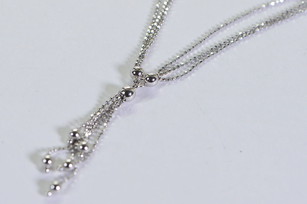 Sterling Silver Lariat Necklace: Multi Strand Beaded Ball Chain