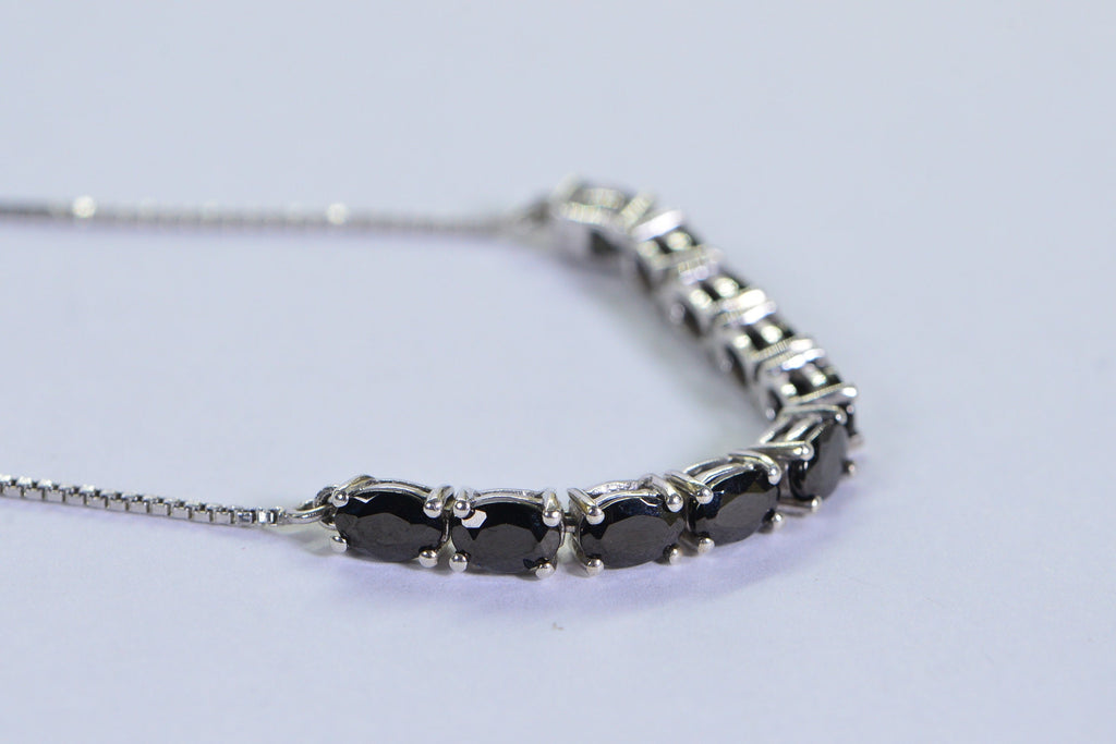Black Tourmaline Tennis Bracelet: Oval Cut Sterling Silver Bolo Bracelet