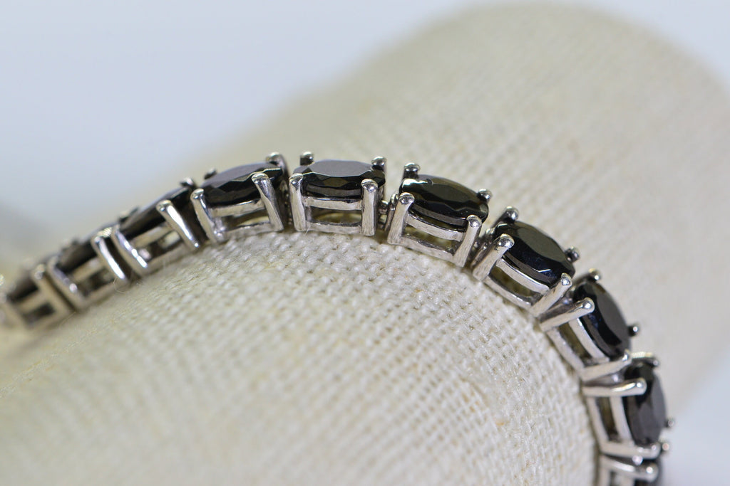 Black Tourmaline Tennis Bracelet: Oval Cut Sterling Silver Bolo Bracelet