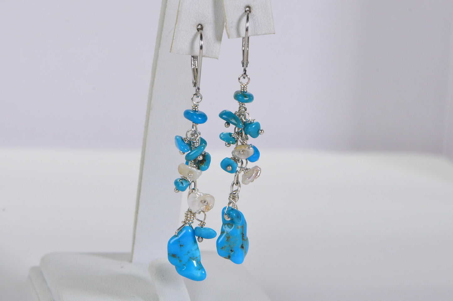 Arizona Turquoise & Keishi Pearl Sterling Silver Chandelier Earrings