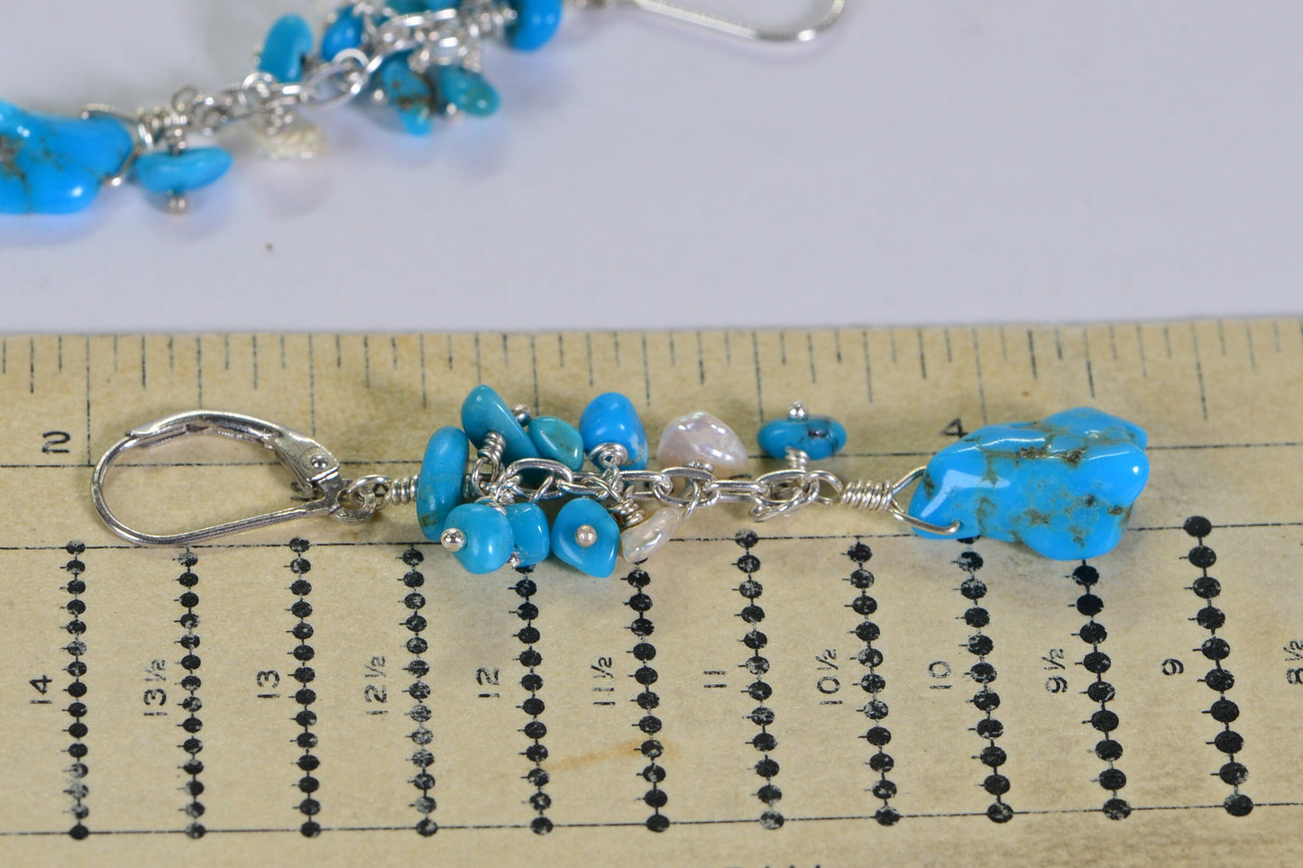 Arizona Turquoise & Keishi Pearl Sterling Silver Chandelier Earrings