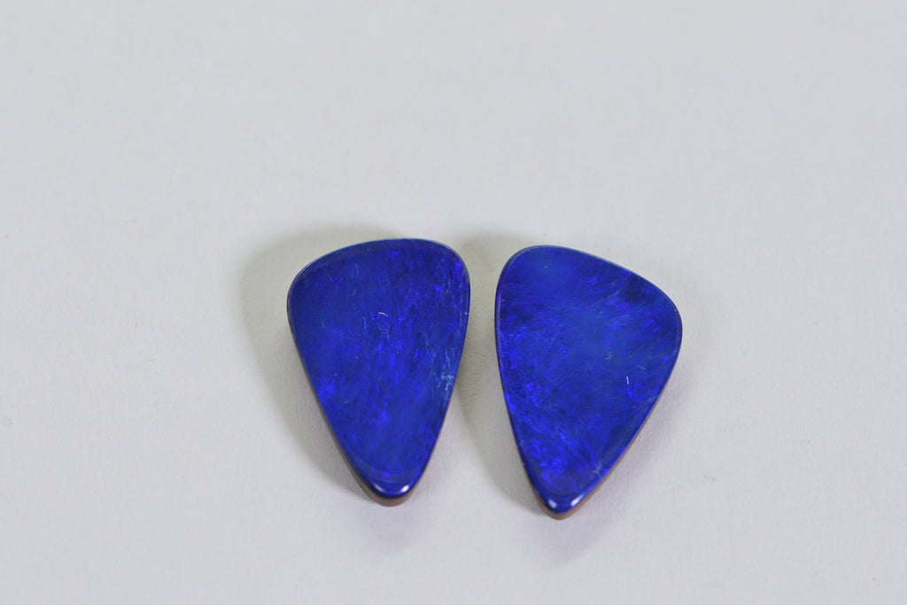 Australian Black Opal Doublet Cabochons: Blue Triangle Gemstone Earrings (20x13mm)