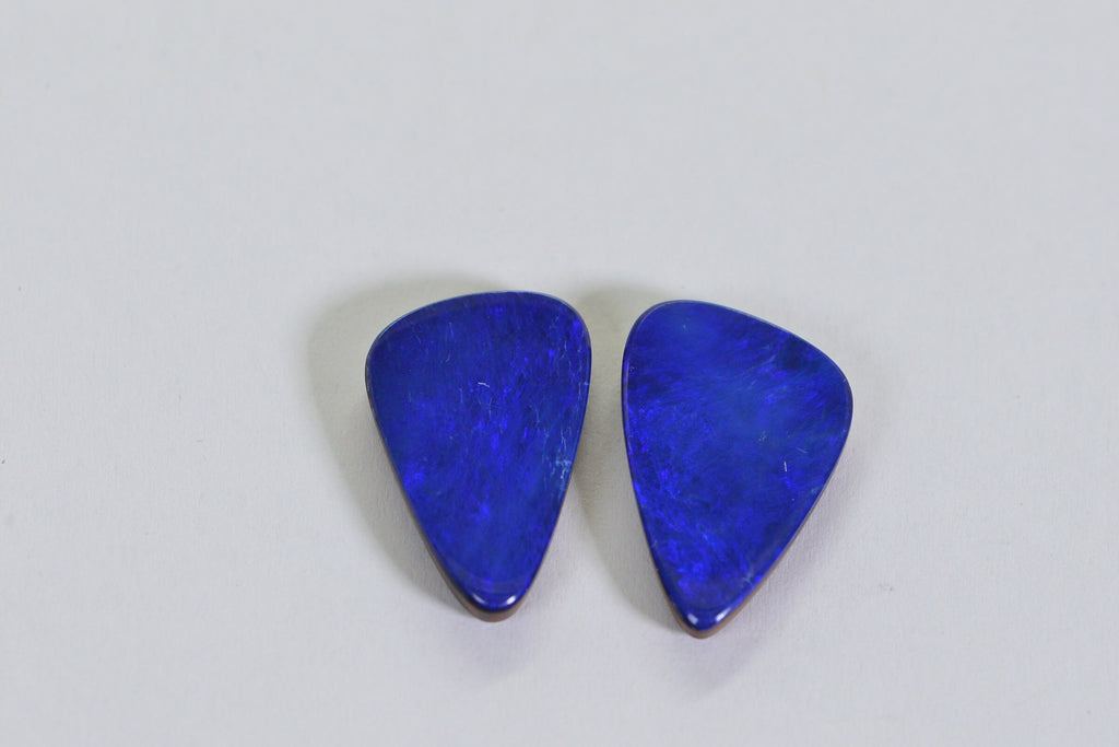 Australian Black Opal Doublet Cabochons: Blue Triangle Gemstone Earrings (20x13mm)