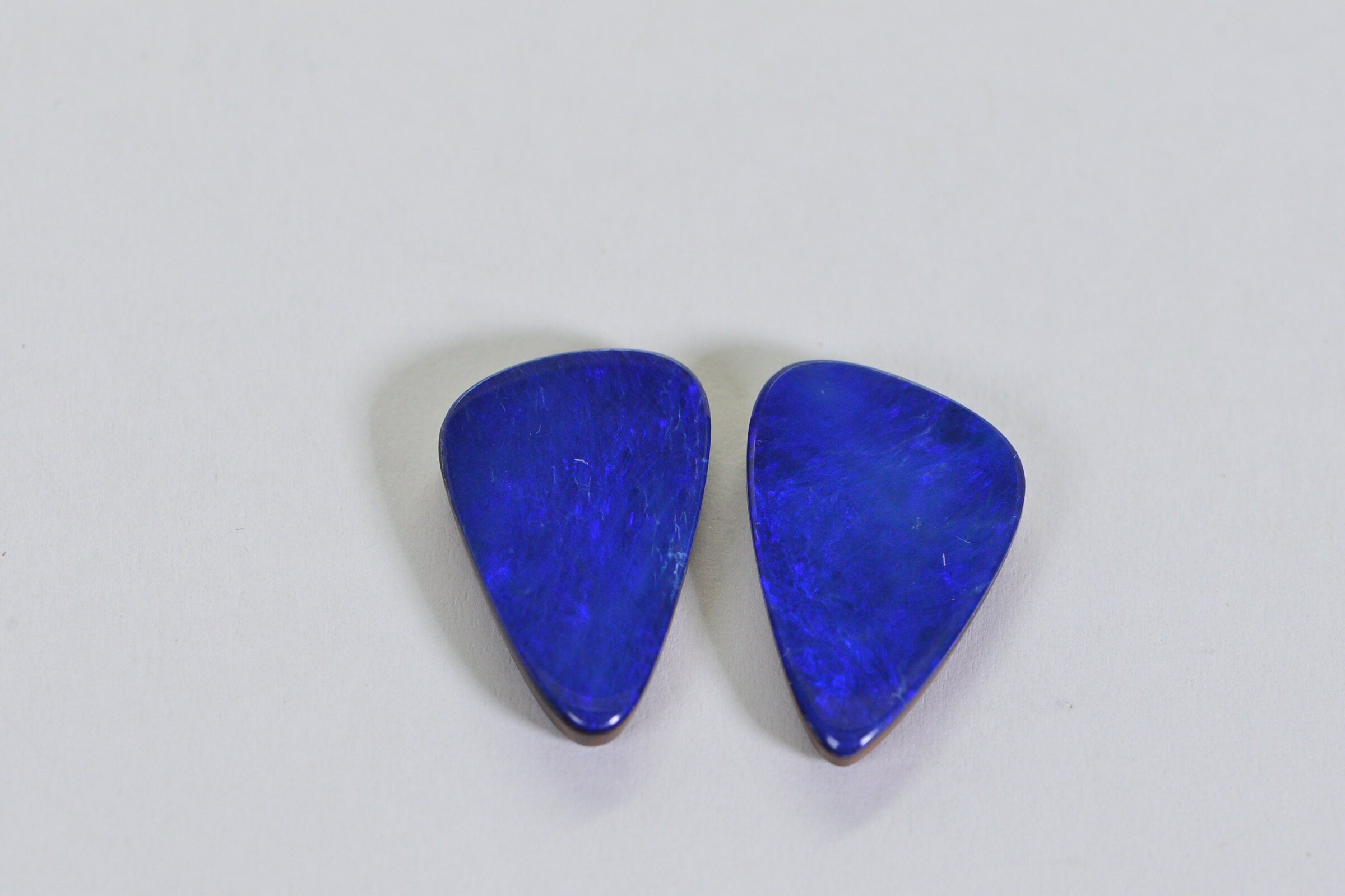Australian Black Opal Doublet Cabochons: Blue Triangle Gemstone Earrings (20x13mm)