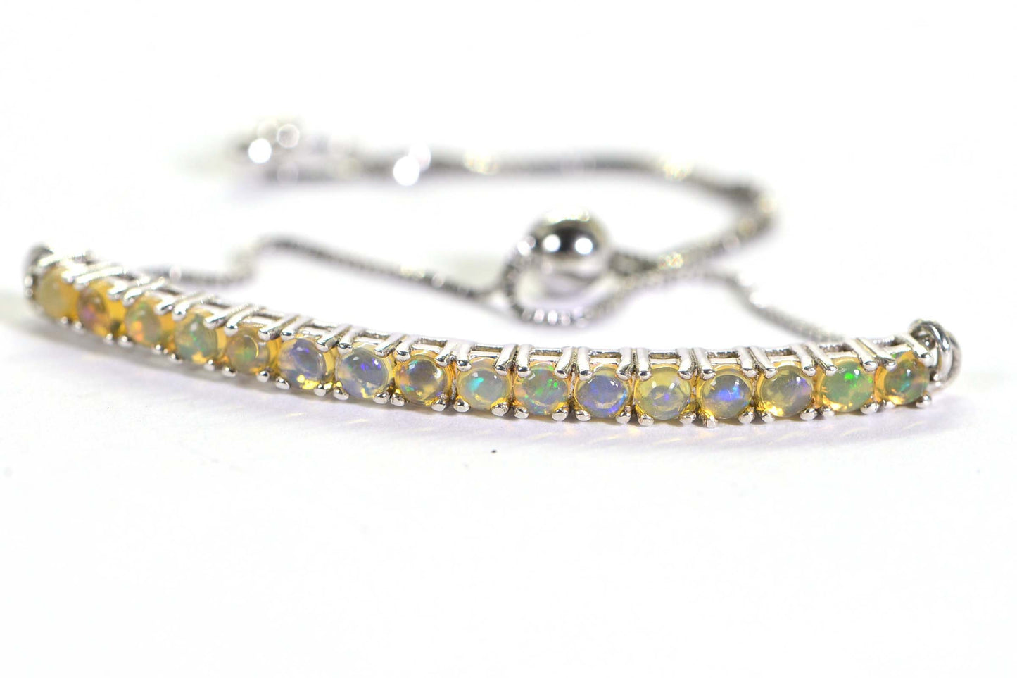 Ethiopian Opal Sterling Silver Bolo Bracelet: October Birthstone