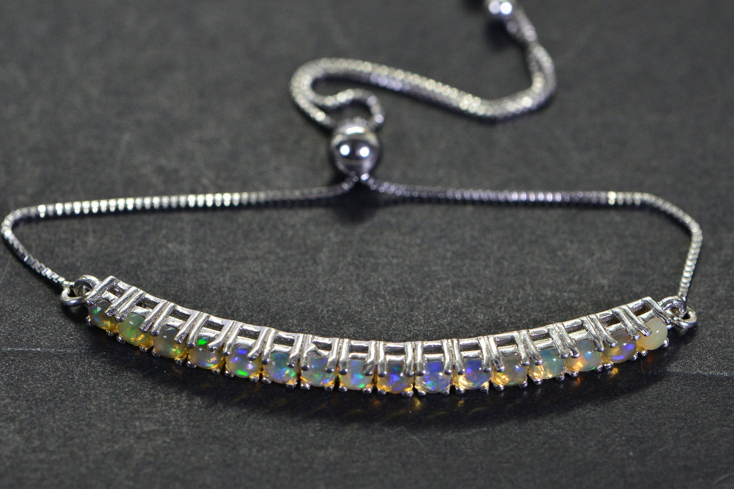Ethiopian Opal Sterling Silver Bolo Bracelet: October Birthstone