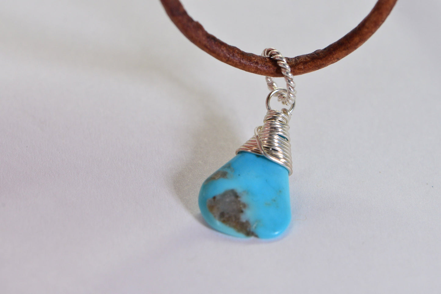 Sleeping Beauty Turquoise Sterling Silver Wire Wrapped Pendant