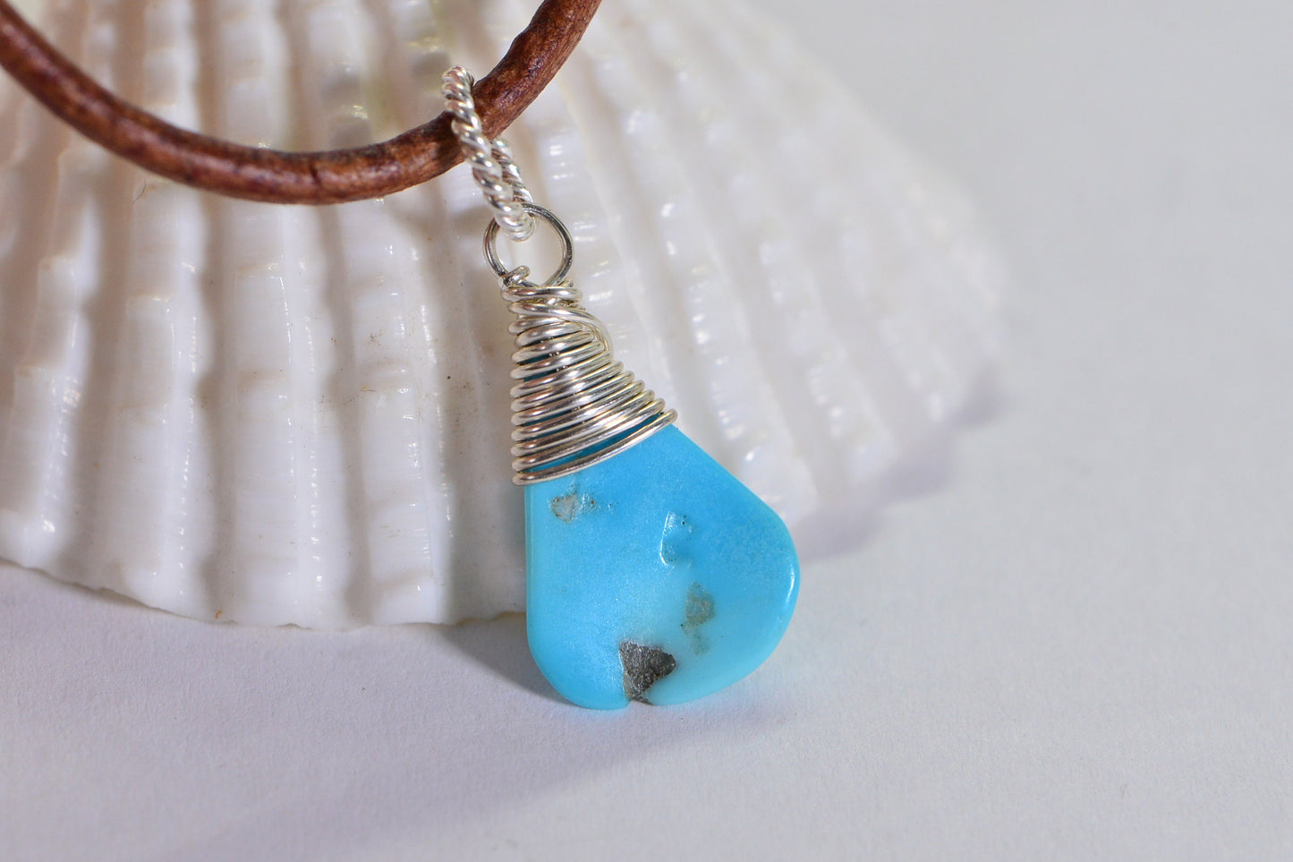 Sleeping Beauty Turquoise Sterling Silver Wire Wrapped Pendant