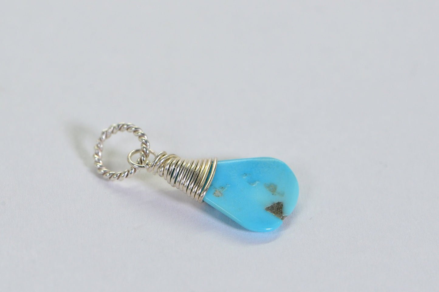 Sleeping Beauty Turquoise Sterling Silver Wire Wrapped Pendant