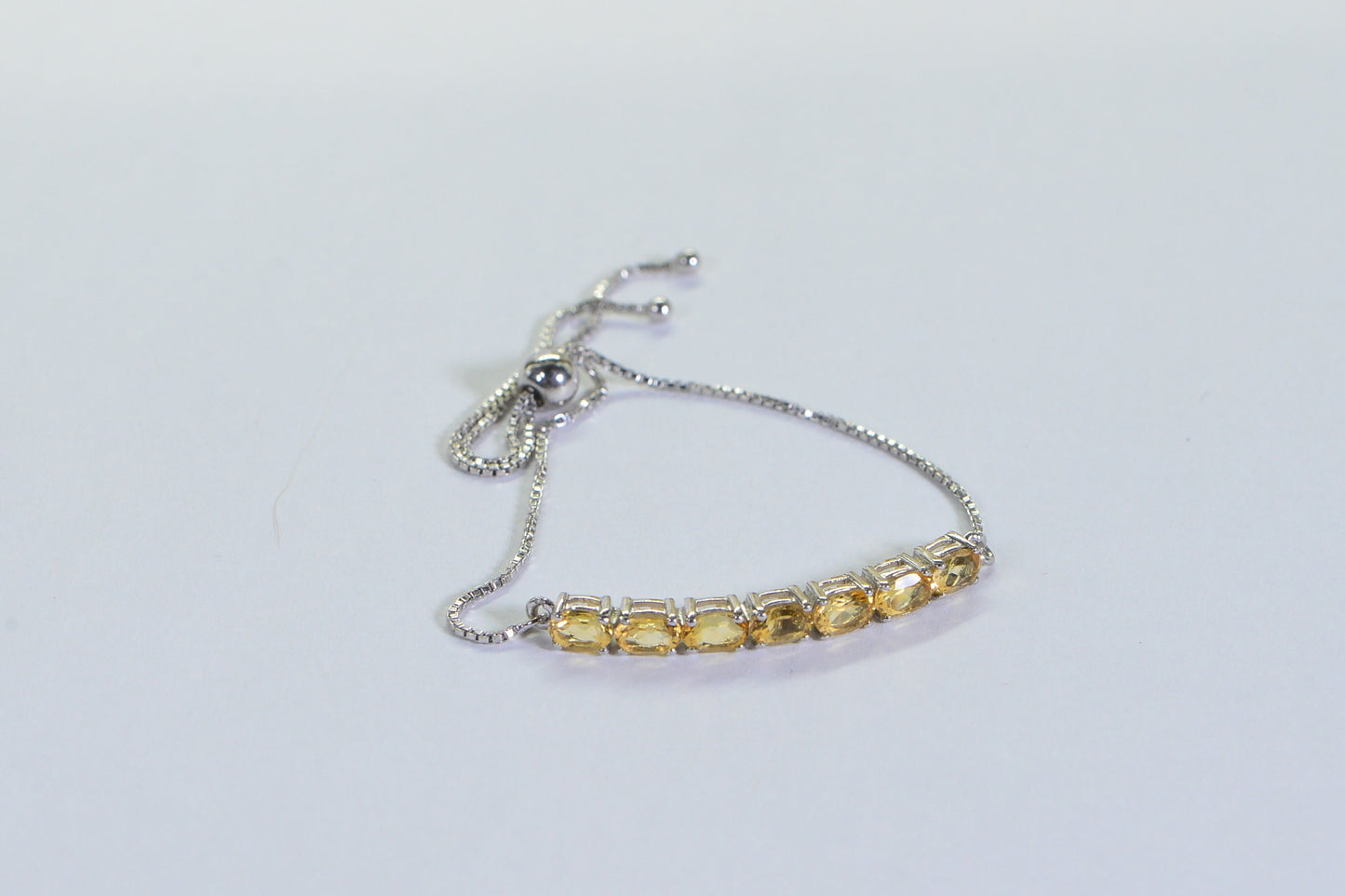Citrine Bolo Bracelet, Adjustable Seven Stone Crystal Bar Bracelet