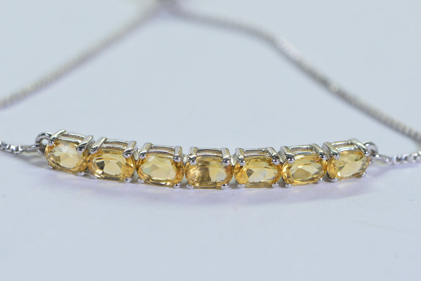 Citrine Bolo Bracelet, Adjustable Seven Stone Crystal Bar Bracelet