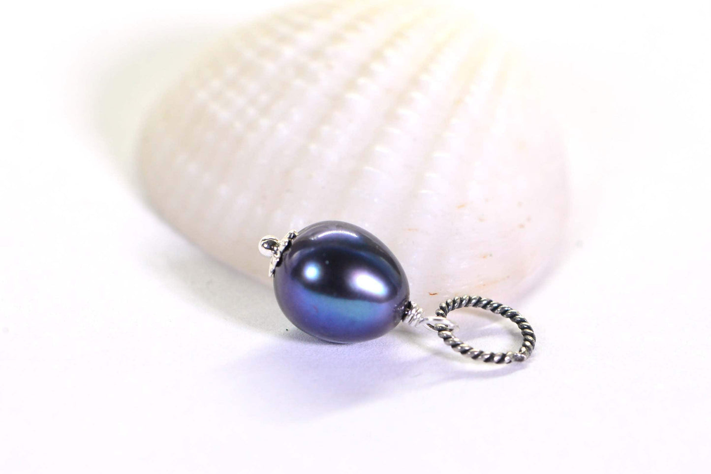 Black Baroque Pearl Pendant, Sterling Silver Wire Wrapped Drop