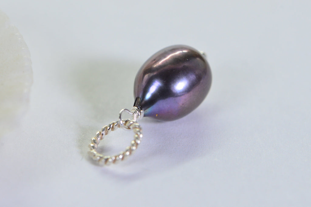Peacock Black Pearl Pendant: Sterling Silver Wire Wrapped Charm