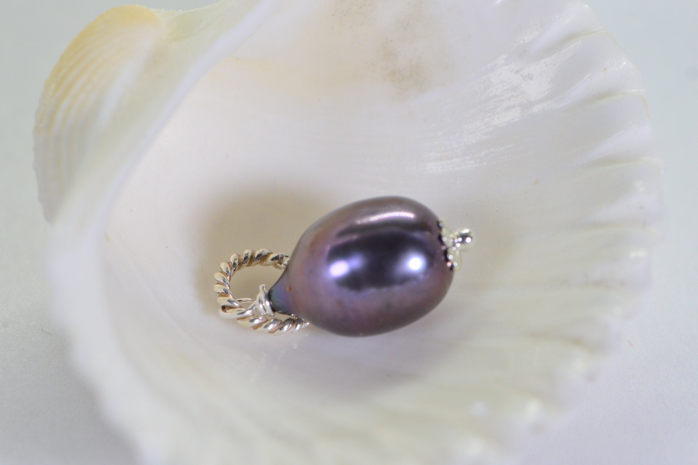 Peacock Black Pearl Pendant: Sterling Silver Wire Wrapped Charm