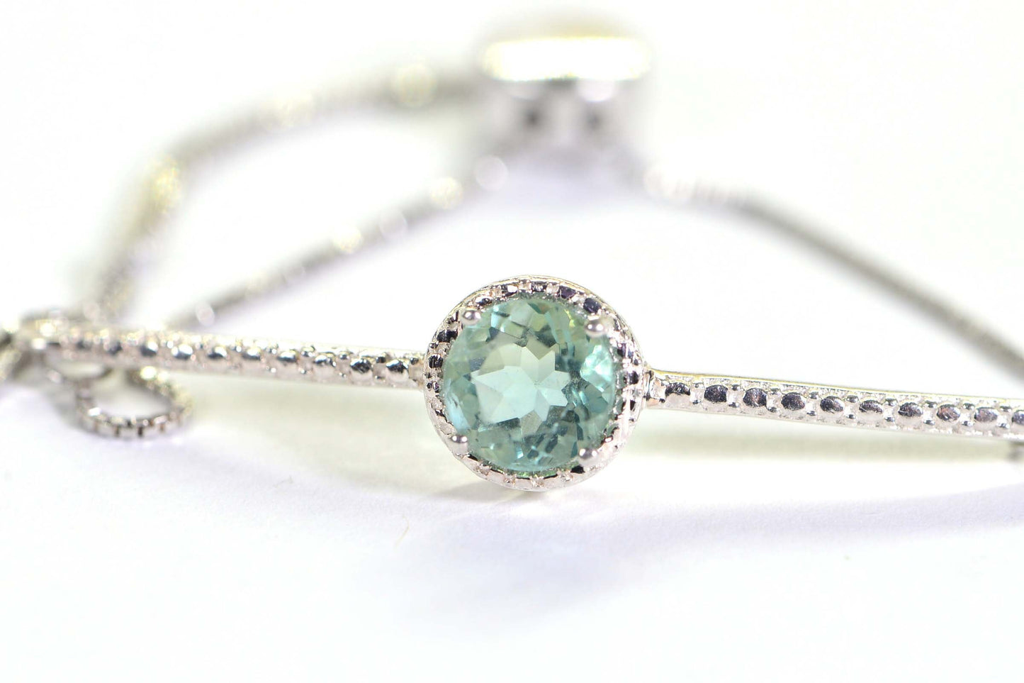 Green Amethyst Sterling Silver Bolo Bracelet: Adjustable Wheat Chain