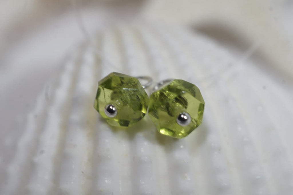 Peridot Glass Beads: Sterling Silver Plated Wire Dangle Charms