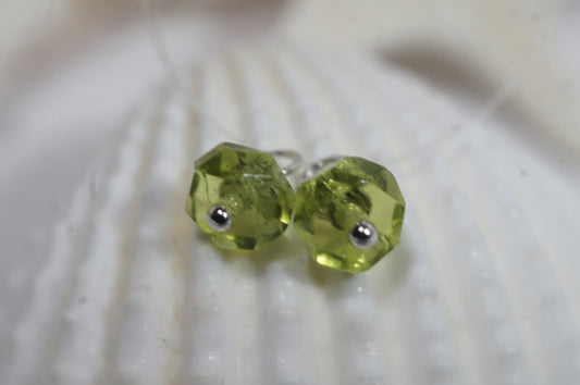 Peridot Glass Beads: Sterling Silver Plated Wire Dangle Charms