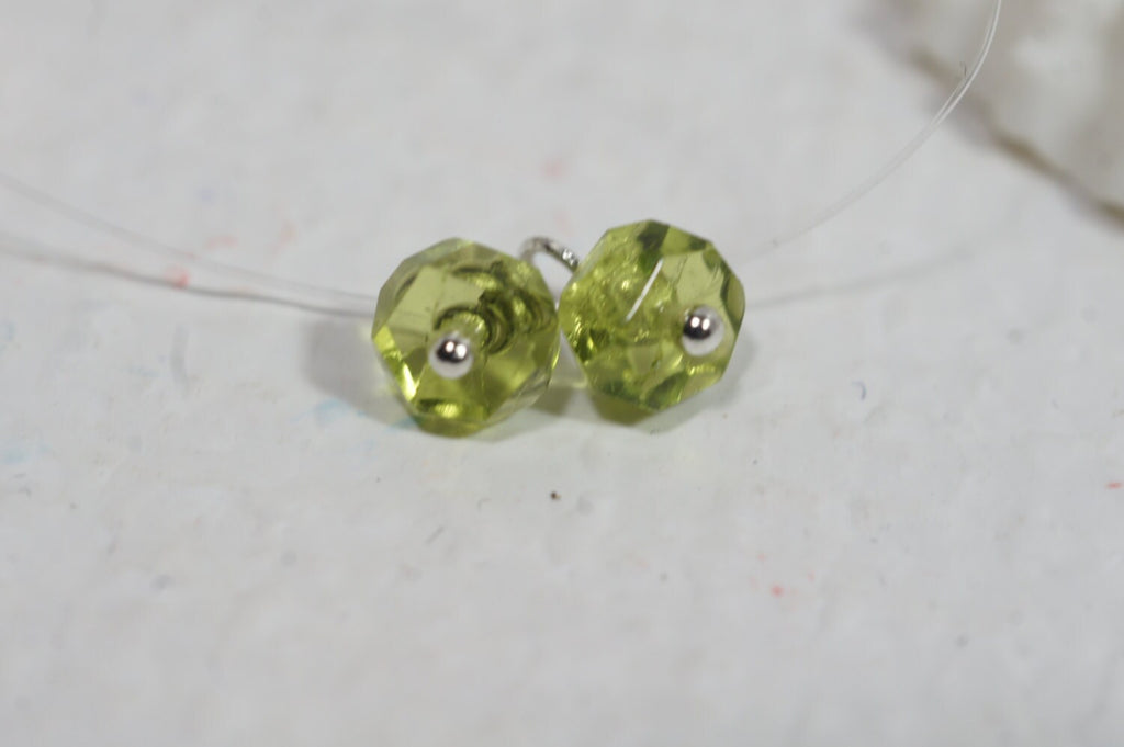 Peridot Glass Beads: Sterling Silver Plated Wire Dangle Charms