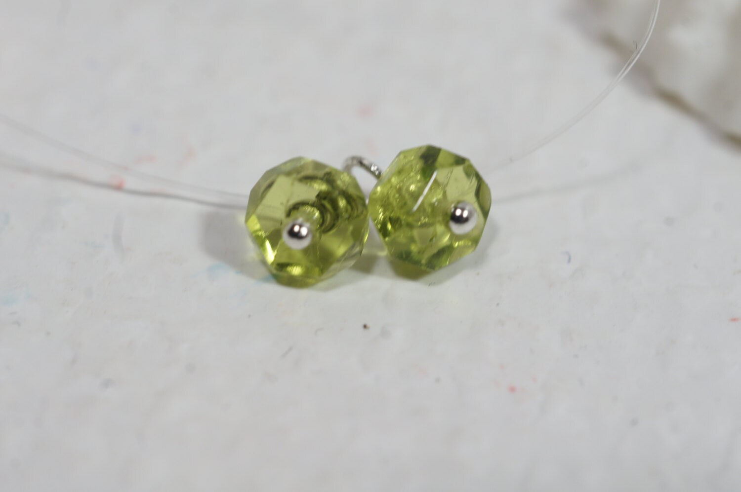 Peridot Glass Beads: Sterling Silver Plated Wire Dangle Charms
