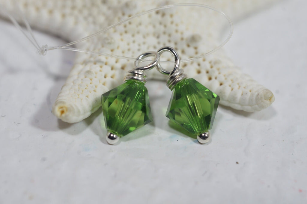 Green Swarovski Crystal Dangle Beads: Sterling Silver Wire Wrapped Charms
