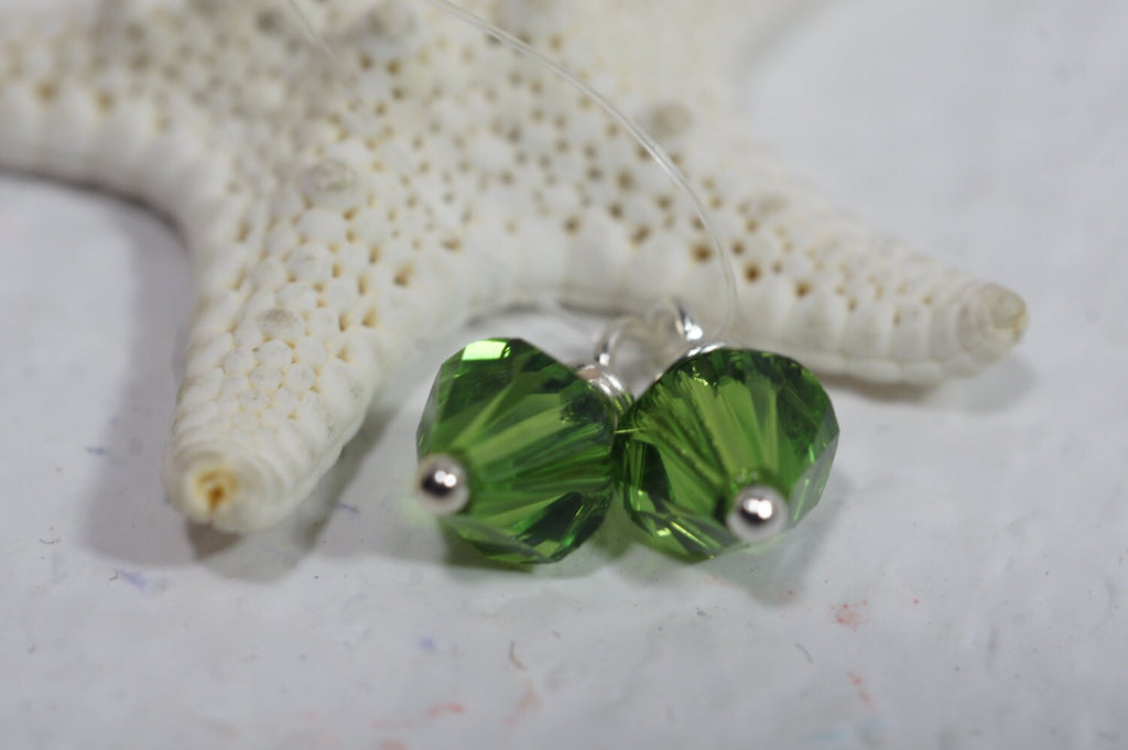 Green Swarovski Crystal Dangle Beads: Sterling Silver Wire Wrapped Charms