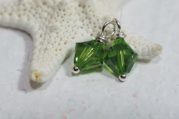 Green Swarovski Crystal Dangle Beads: Sterling Silver Wire Wrapped Charms