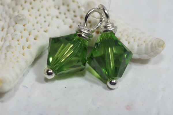 Green Swarovski Crystal Dangle Beads: Sterling Silver Wire Wrapped Charms