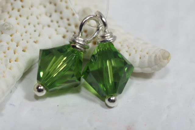 Green Swarovski Crystal Dangle Beads: Sterling Silver Wire Wrapped Charms
