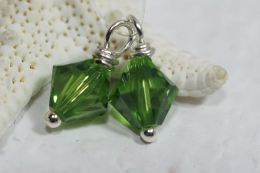 Green Swarovski Crystal Dangle Beads: Sterling Silver Wire Wrapped Charms