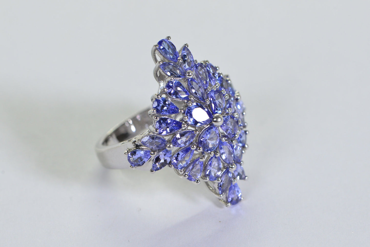 Tanzanite Cluster Ring: Sterling Silver Purple Blue Cocktail Ring