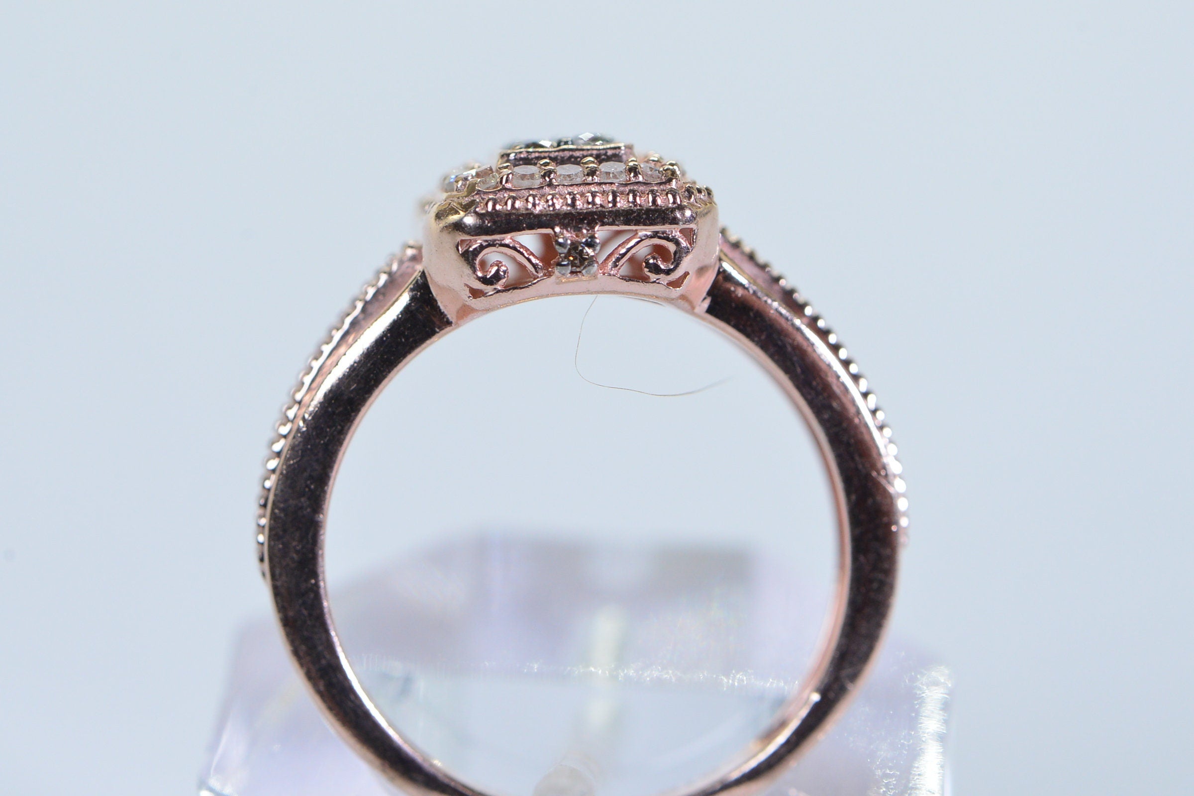 Halo Diamond Ring: Rose Gold Vermeil White & Brown Diamonds 7US size ring