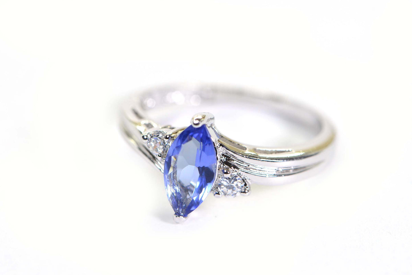 Marquise Tanzanite Ring: Simulated Diamond Sterling Silver Engagement Ring