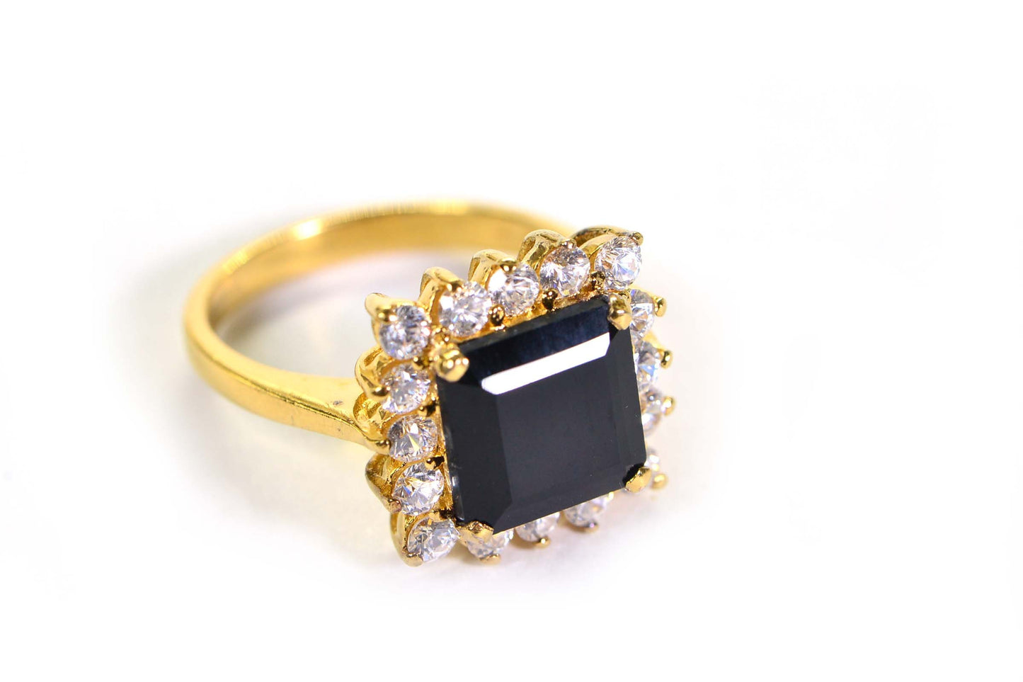 Vintage Black Onyx Halo Ring: 24K Gold Vermeil Sterling Silver
