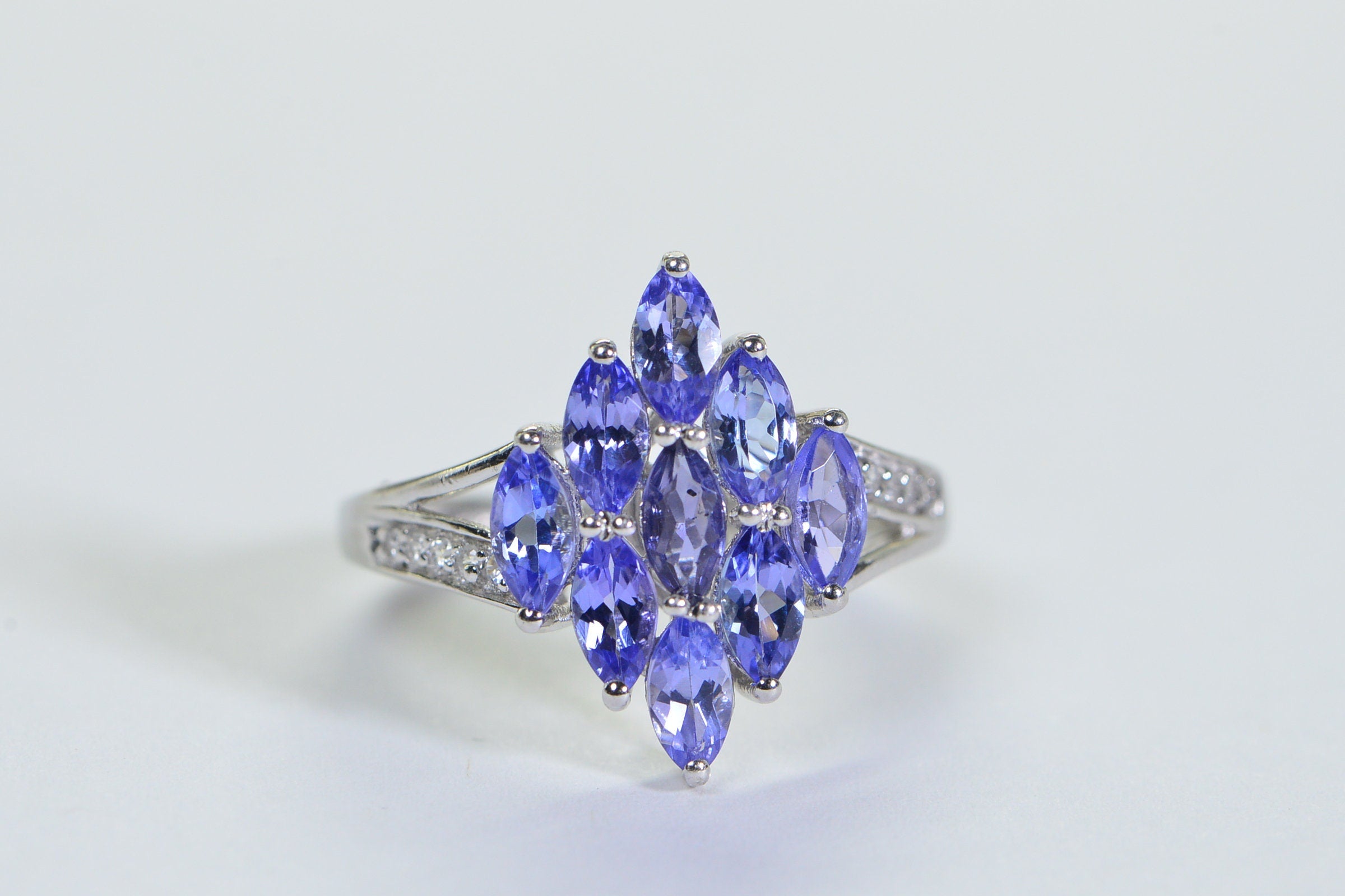 Tanzanite Marquise Cluster Ring: Sterling Silver Blue Purple Gemstone