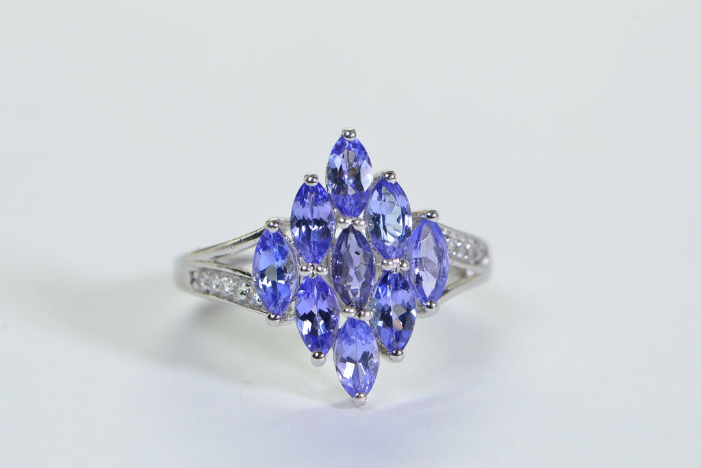 Tanzanite Marquise Cluster Ring: Sterling Silver Blue Purple Gemstone
