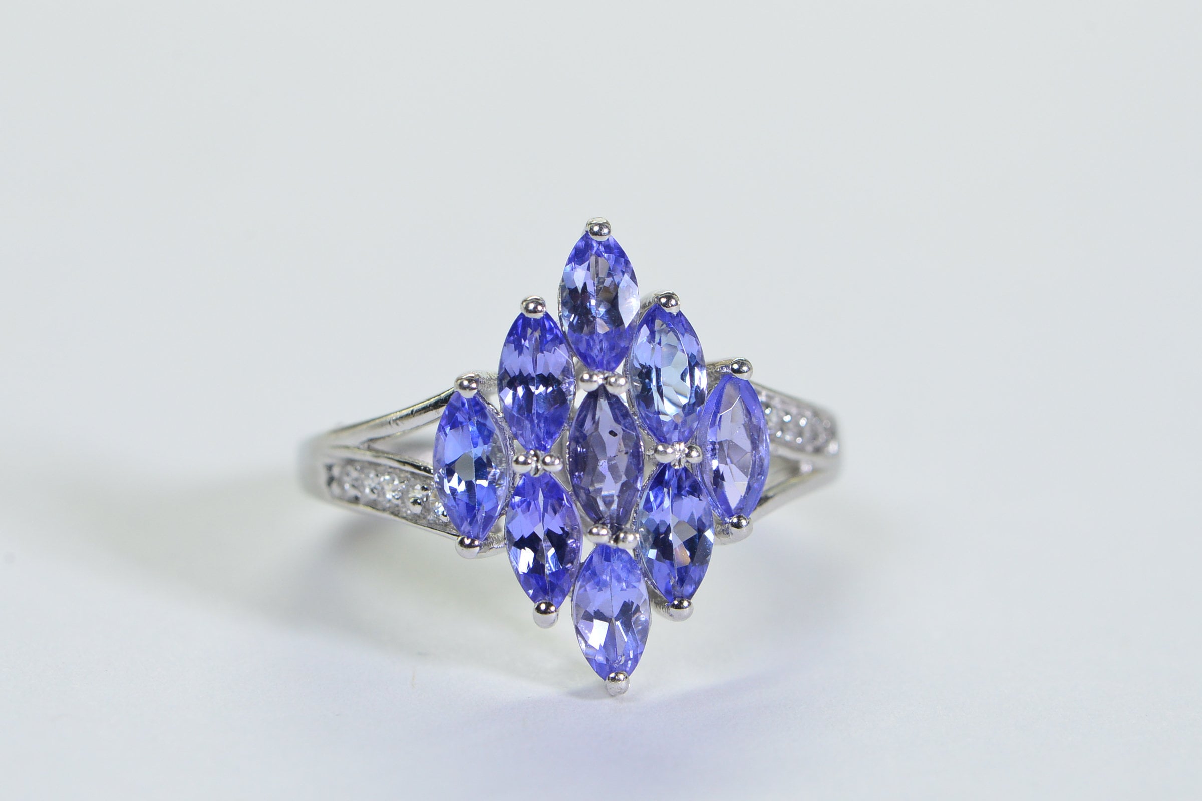 Tanzanite Marquise Cluster Ring: Sterling Silver Blue Purple Gemstone