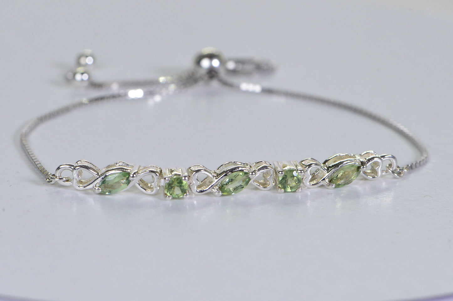 Green Amethyst Bolo Bracelet: Dainty Sterling Silver Adjustable Gemstone