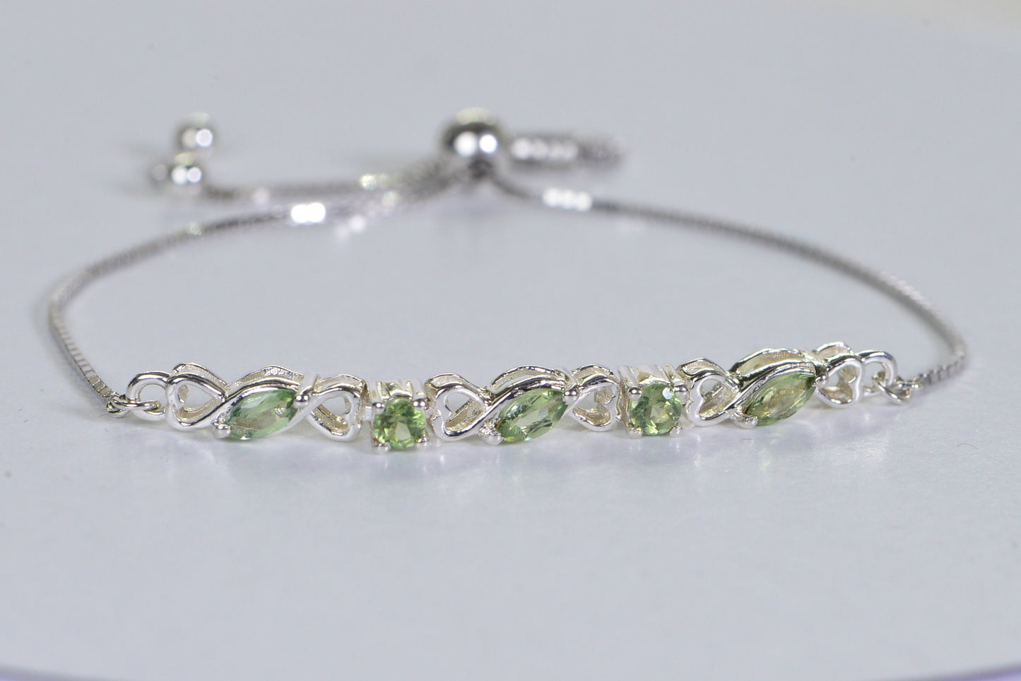 Green Amethyst Bolo Bracelet: Dainty Sterling Silver Adjustable Gemstone