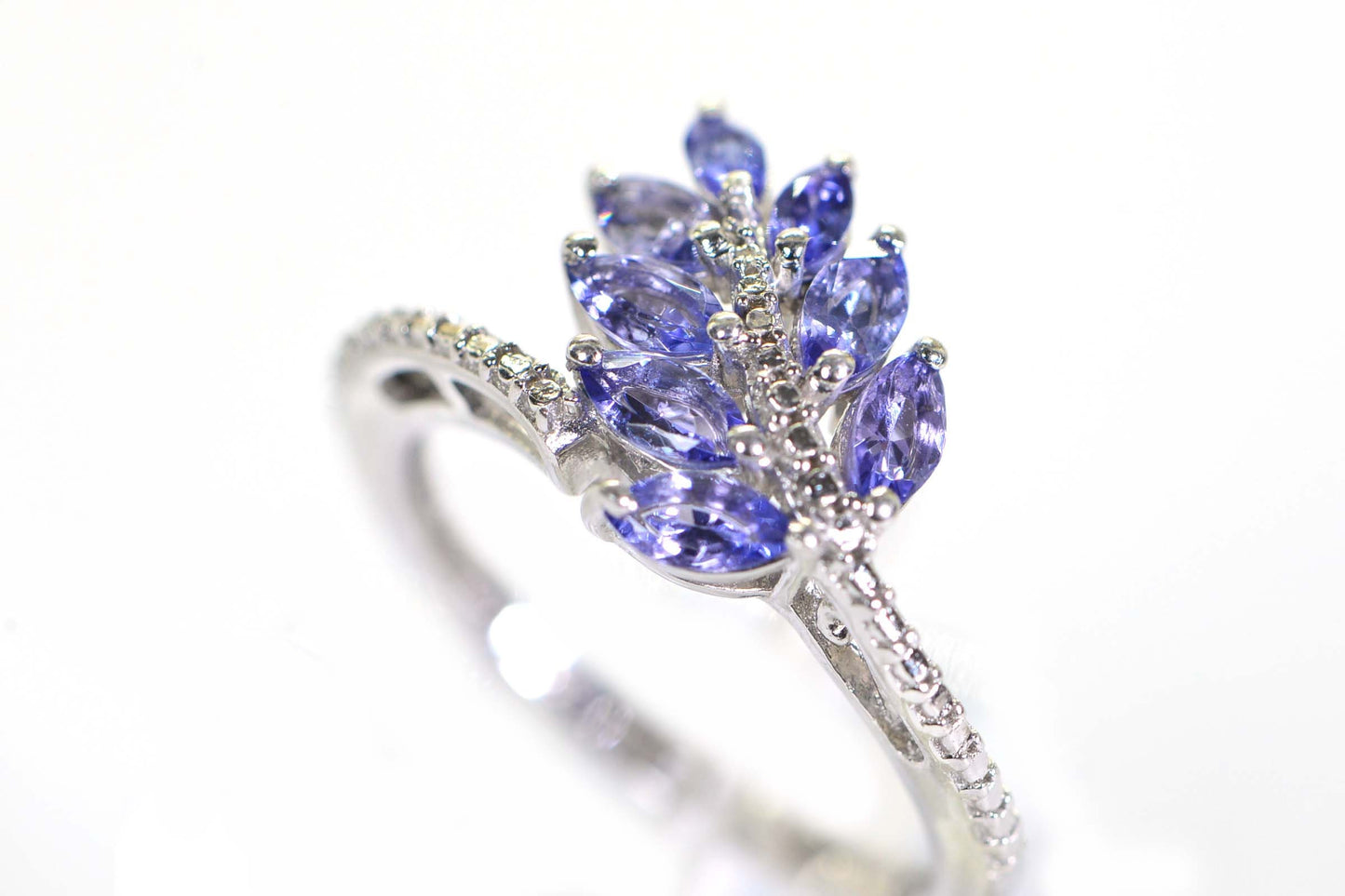 Tanzanite Flower Cluster Ring: Marquise Sterling Silver Bypass Ring