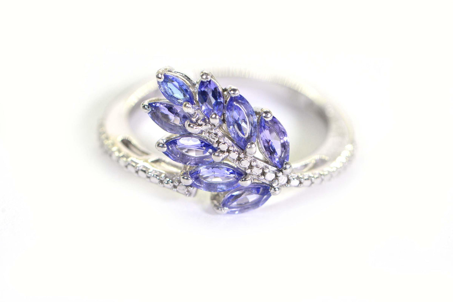Tanzanite Flower Cluster Ring: Marquise Sterling Silver Bypass Ring