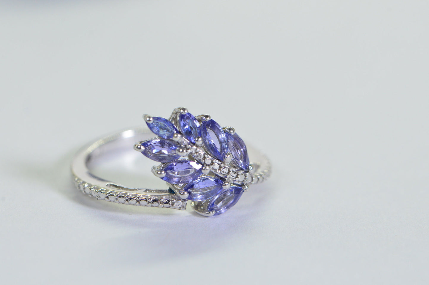 Tanzanite Flower Cluster Ring: Marquise Sterling Silver Bypass Ring