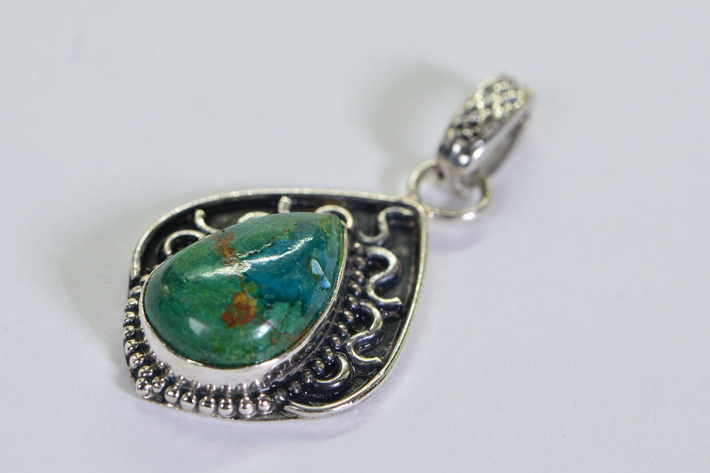 Kingman Turquoise Teardrop Pendant: Vintage Sterling Silver Jewelry