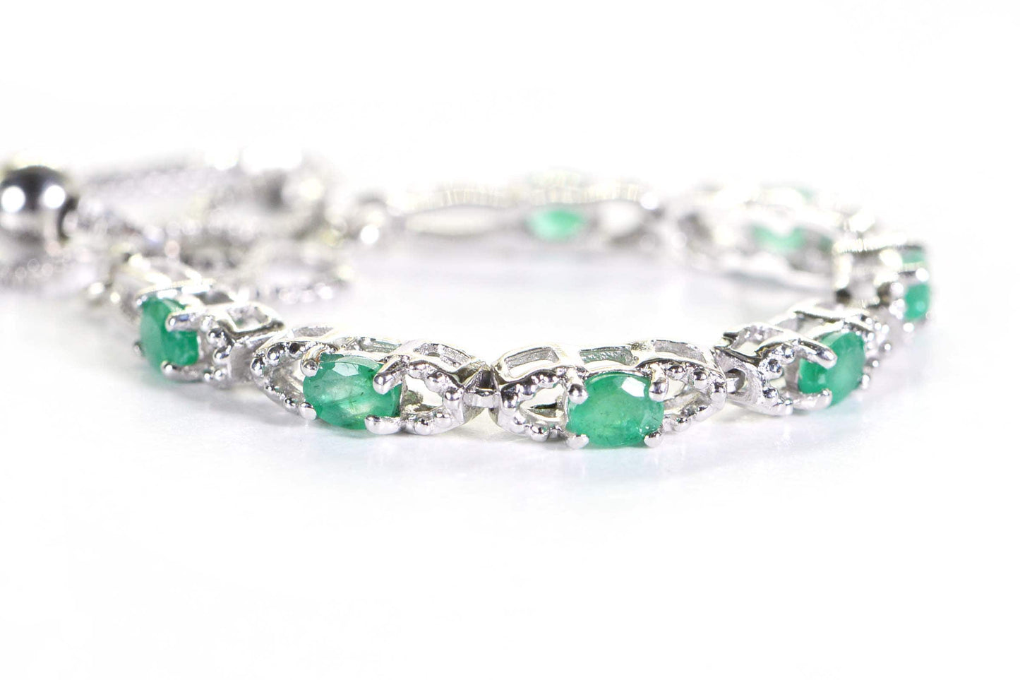 Emerald Tennis Bracelet: Natural Colombian Gemstone, Sterling Silver Bolo Style