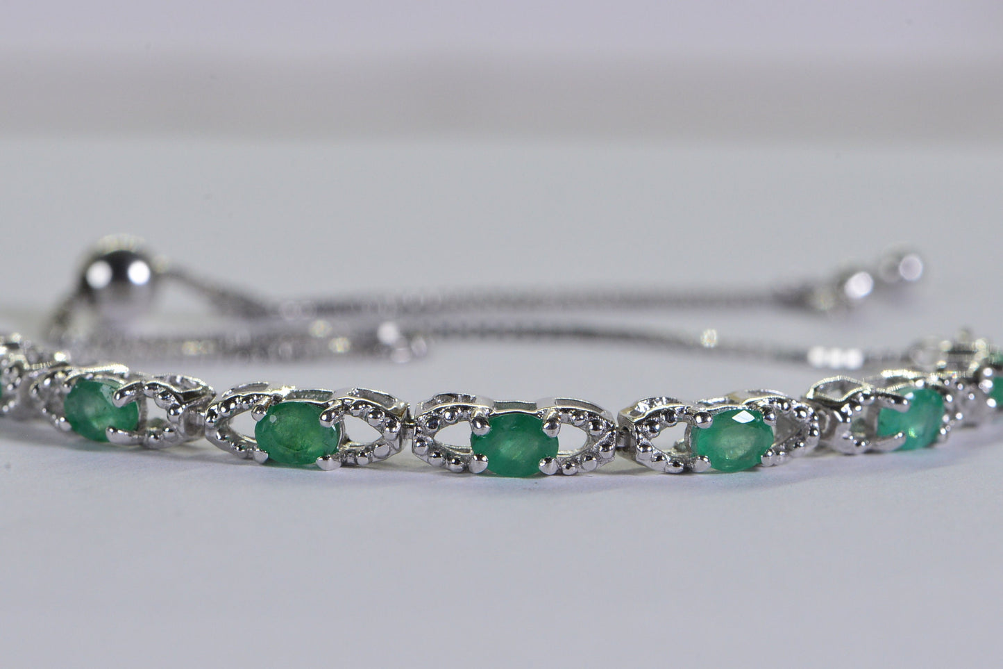 Emerald Tennis Bracelet: Natural Colombian Gemstone, Sterling Silver Bolo Style
