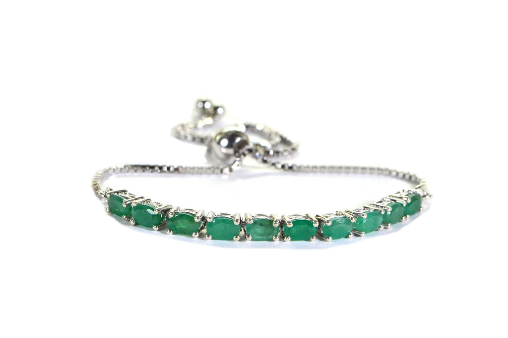 Natural Colombian Emerald Bracelet: Sterling Silver Adjustable Bolo, May Birthstone