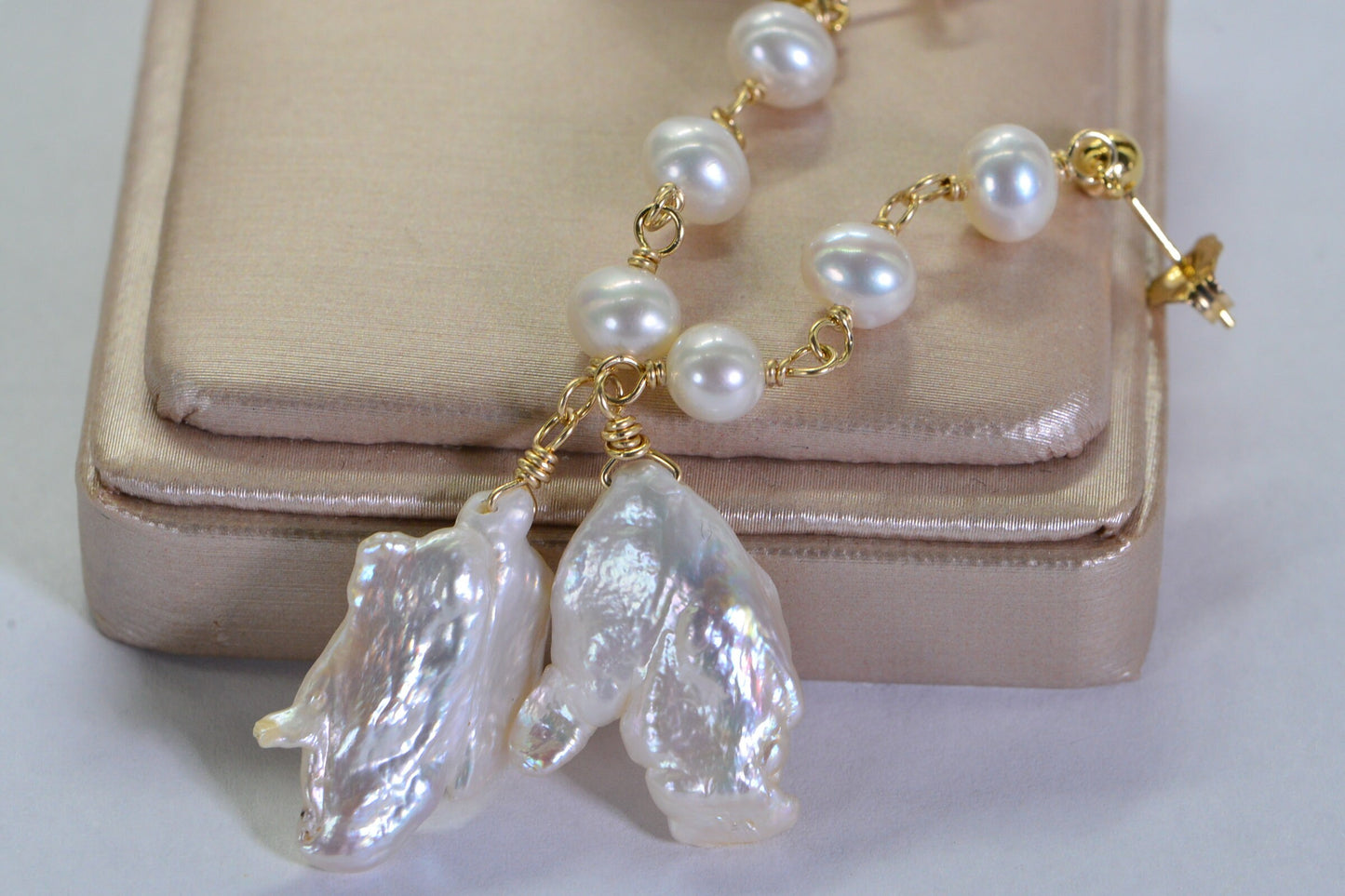 Long Keishi Pearl Chandelier Earrings, 14K Gold-Filled Wire, Bridal Wedding Jewelry