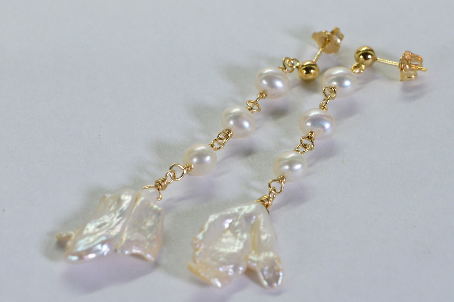 Long Keishi Pearl Chandelier Earrings, 14K Gold-Filled Wire, Bridal Wedding Jewelry