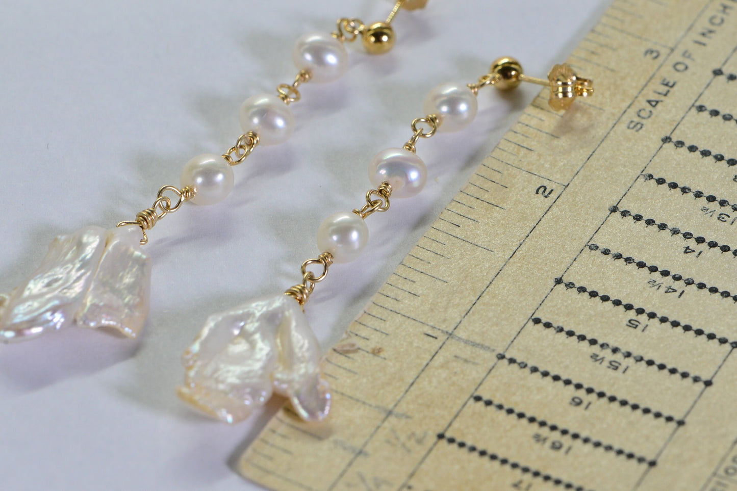 Long Keishi Pearl Chandelier Earrings, 14K Gold-Filled Wire, Bridal Wedding Jewelry