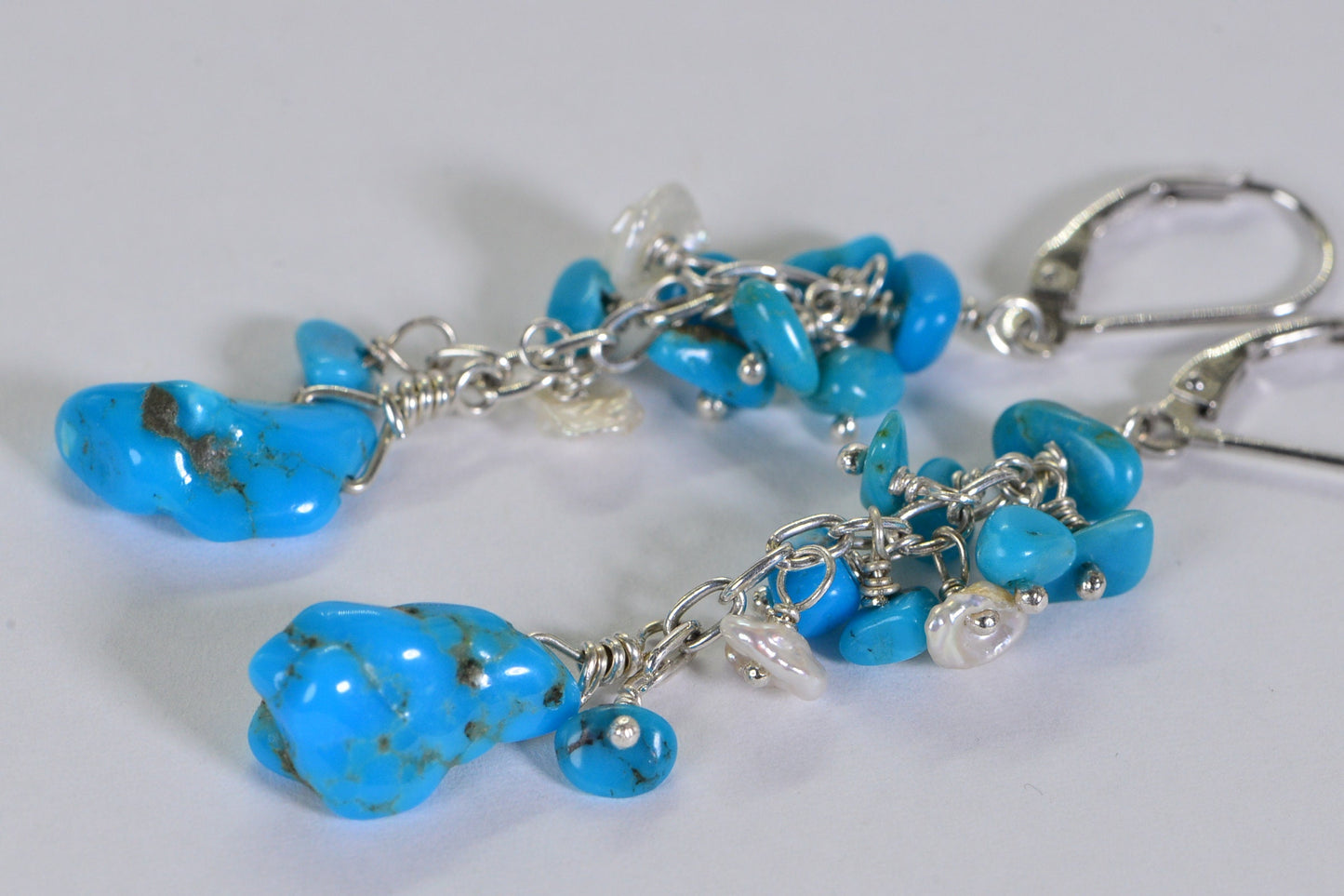 Arizona Turquoise & Keishi Pearl Sterling Silver Chandelier Earrings